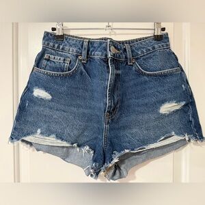 Primark High Waisted Blue Distressed Jean Shorts Size- 6